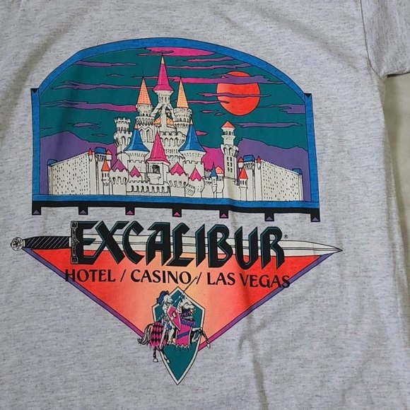 Vintage Excalibur Hotel Casino Las Vegas Graphic Premier Sportswear Gray T-Shirt - Picture 2 of 12